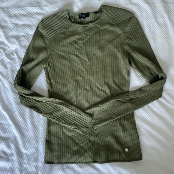 Ted Baker Ribbed Olive Green Sweater top - Picture 1 of 9